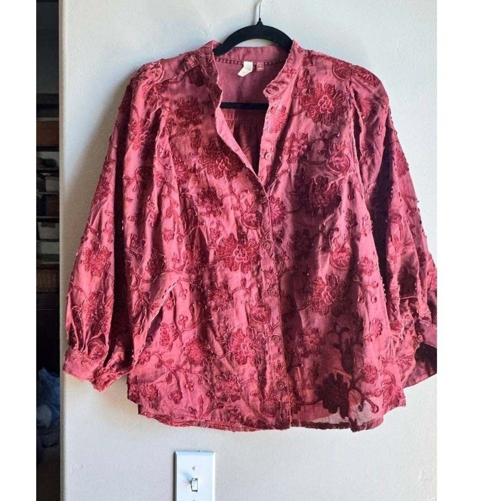 Pilcro Anthropologie Cotton Embroidered Blouse S Boho Cottagecore Euro Summer